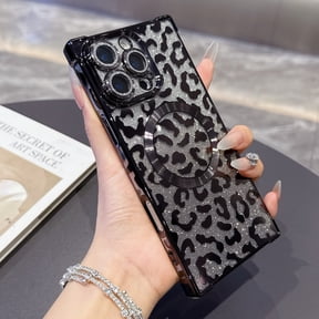 Dteck Magnetic Case for iPhone 16 Plus, 2 in 1 Shockproof Leopard Cheetah Print Compatible with MagSafe Diamond Gradient Glitter Paper TPU Bumper Phone Case Cover, Black