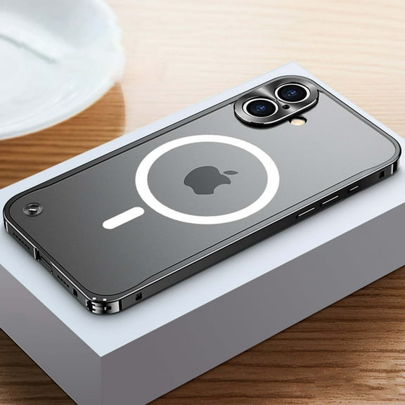 Dteck Magnetic Case for iPhone 16 Plus,Luxury Metal Aluminum Alloy Bumper Case Shockproof Compatible with MagSafe Matte Translucent Back Cover with Safety Lock ,Black
