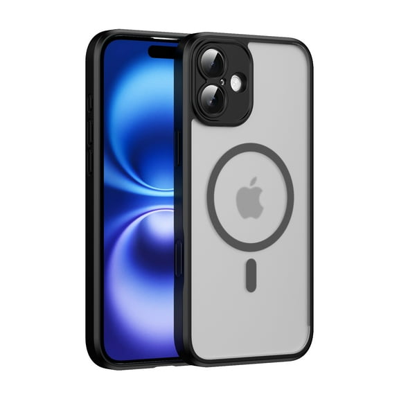 Dteck Magnetic Case for iPhone 16 Plus,Shockproof Matte PC+TPU Case Compatible with MagSafe Translucent Matte Back Cover Built-in with Smart Touch Buttons for iPhone 16 Plus, Black