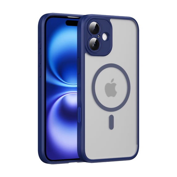 Dteck Magnetic Case for iPhone 16 Plus,Shockproof Matte PC+TPU Case Compatible with MagSafe Translucent Matte Back Cover Built-in with Smart Touch Buttons for iPhone 16 Plus, Blue