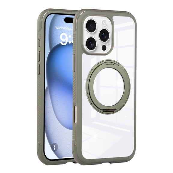 Dteck Magnetic Case for iPhone 16 Plus,Shockproof Silicone + PC Clear Case Compatible with Mag Safe Ring Holder Kickstand Anti-Yellowing Cover,Armygreen