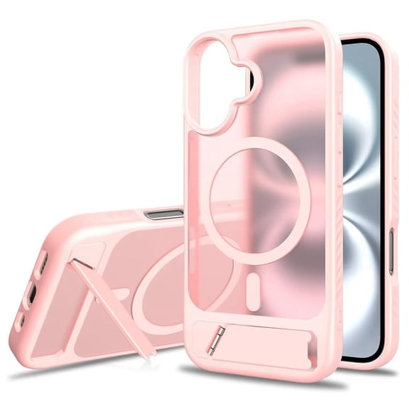 Dteck Magnetic Case for iPhone 16 Plus,Shockproof TPU+PC Anti-Slip Compatible with Mag Safe Case Adjustable Kickstand Frosted Translucent Matte Phone Cover for iPhone 16 Plus,Pink