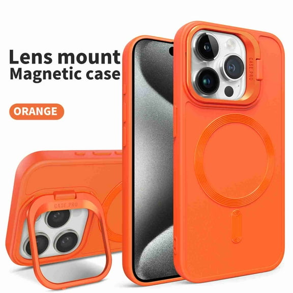 Dteck Magnetic Case for iPhone 16 Pro Case, Silicone Compatible with MagSafe Accessory Wireless Charging Built-in Stand Durable Protection Case Back Matte Thin Cover for iPhone 16 Pro, Orange
