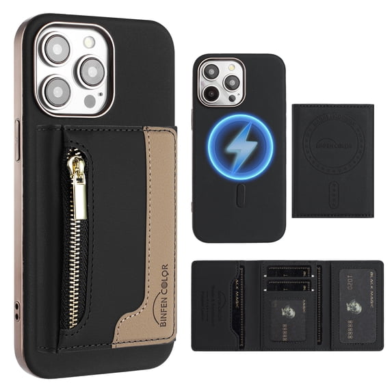 Dteck Magnetic Case for iPhone 16 Pro Max, 2 in 1 Wallet Case Detachable Card Holder, Compatible with MagSafe, Slim PU Leather RFID Blocking Credit Slots Zipper Pocket,Black