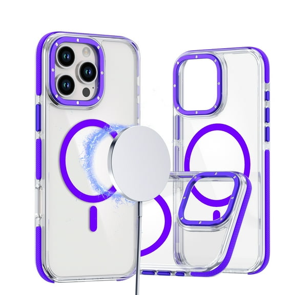 Dteck Magnetic Case for iPhone 16 Pro Max, Compatible with MagSafe, Shockproof Back Cover Crystal Clear Protective Phone Case for iPhone 16 Pro Max,Purple