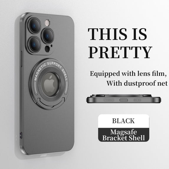 Dteck Magnetic Case for iPhone 16 Pro Max with Foldable Ring Stand Grip, Compatible with Magsafe Military Grade Plating Shockproof Fall-Proof Durable Matte Slim Phone Cover, Black