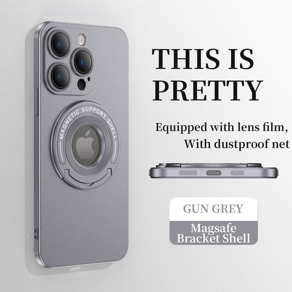 Dteck Magnetic Case for iPhone 16 Pro Max with Foldable Ring Stand Grip, Compatible with Magsafe Military Grade Plating Shockproof Fall-Proof Durable Matte Slim Phone Cover, Gray