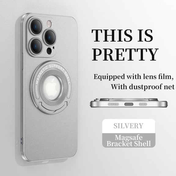 Dteck Magnetic Case for iPhone 16 Pro Max with Foldable Ring Stand Grip, Compatible with Magsafe Military Grade Plating Shockproof Fall-Proof Durable Matte Slim Phone Cover, Silver