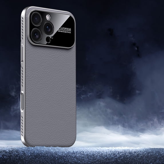 Dteck Magnetic Case for iPhone 16 Pro Max,Luxury Leather Case Compatible with MagSafe Shockproof Heat Dissipation Bumper Cover for iPhone 16 Pro Max,Gray