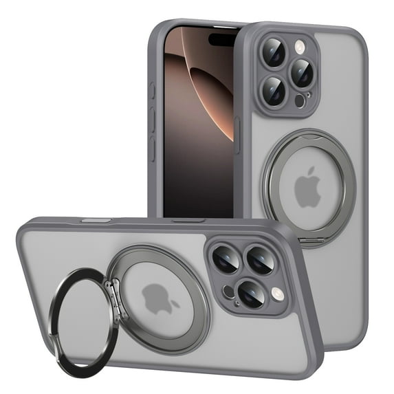 Dteck Magnetic Case for iPhone 16 Pro Max,Shockproof Matte PC+TPU Case Compatible with MagSafe – 360° Rotatable Kickstand Back Cover Built-in with Smart Buttons for iPhone 16 Pro Max,Gray