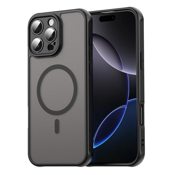 Dteck Magnetic Case for iPhone 16 Pro Max,Shockproof TPU+PC Matte Translucent Back Slim Protective Case Compatible with MagSafe Cover for iPhone 16 Pro Max,Black