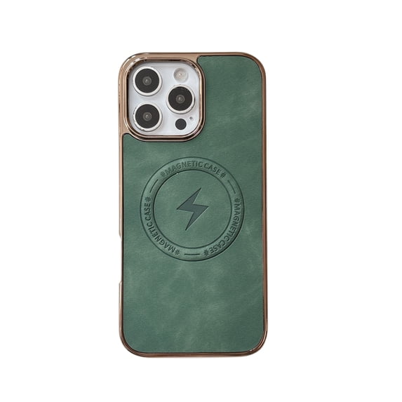 Dteck Magnetic Case for iPhone 16 Pro, Shockproof Magnetic Anti-Fingerprint PU Leather Cover Support Wireless Charging Ultra Slim Protection Cover, Green