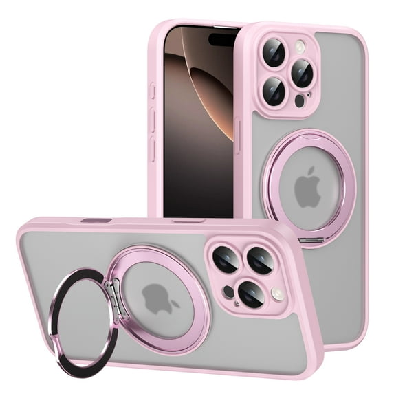 Dteck Magnetic Case for iPhone 16 Pro,Shockproof Matte PC+TPU Case Compatible with MagSafe – 360° Rotatable Kickstand Back Cover Built-in with Smart Buttons for iPhone 16 Pro,Pink
