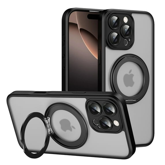 Dteck Magnetic Case for iPhone 16 Pro,Shockproof Matte PC+TPU Case Compatible with MagSafe – 360° Rotatable Kickstand Back Cover Built-in with Smart Buttons for iPhone 16 Pro,Black