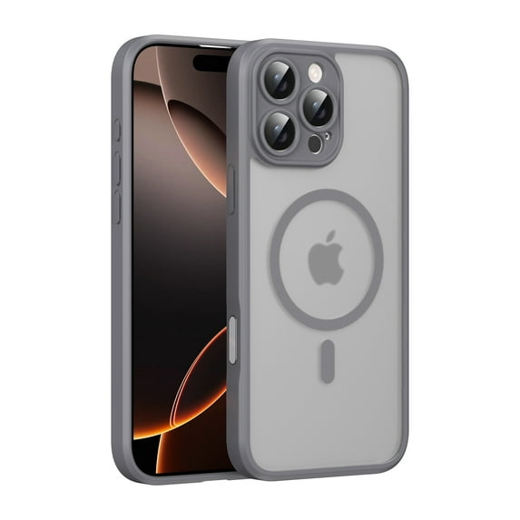 Dteck Magnetic Case for iPhone 16 Pro,Shockproof Matte PC+TPU Case Compatible with MagSafe Translucent Matte Back Cover Built-in with Smart Touch Buttons for iPhone 16 Pro, Gray