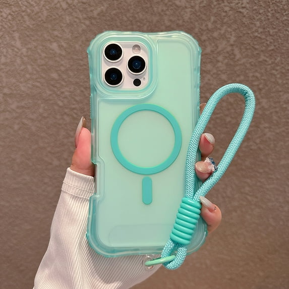 Dteck Magnetic Case for iPhone 16 Pro, Shockproof Rugged Cover with Lanyard Slim Lightweight PC+TPU Non-Slip Wireless Charging Anti-Fingerprint Translucent Matte Phone Case, Lightblue