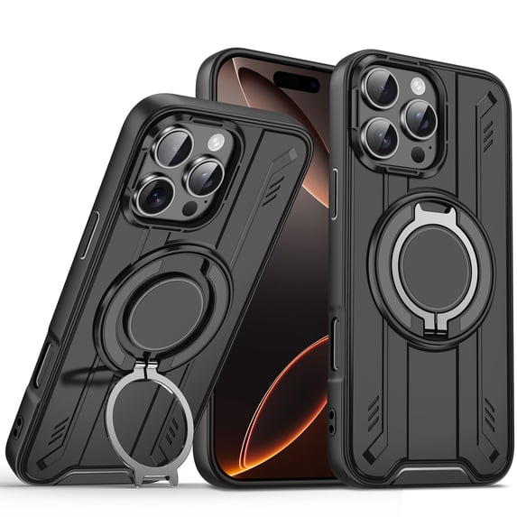 Dteck Magnetic Case for iPhone 16 Pro,Shockproof TPU+PC Case Compatible with Mag Safe Ring Holder Stand Military Grade Drop Proof Cover for iPhone 16 Pro, Black