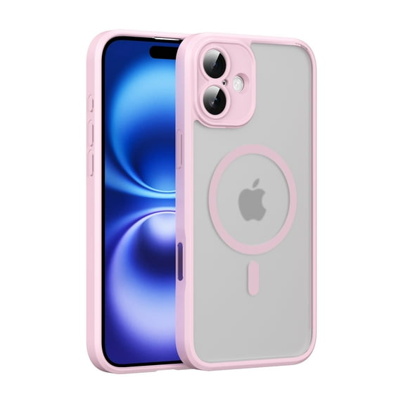 Dteck Magnetic Case for iPhone 16,Shockproof Matte PC+TPU Case Compatible with MagSafe Translucent Matte Back Cover Built-in with Smart Touch Buttons for iPhone 16, Pink