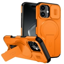 Dteck Magnetic Case for iPhone 16,Shockproof TPU PC Case Compatible with Mag Safe with Sliding Camera Lens Protection Kickstand Cover for iPhone 16,Orange
