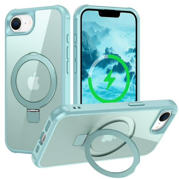 Dteck Magnetic Case for iPhone 16e / iPhone 17e,Shockproof TPU Case Compatible with Mag Safe Invisible Ring Stand Military-Grade Translucent Matte PC Back Cover for iPhone 16e/17e,Blue
