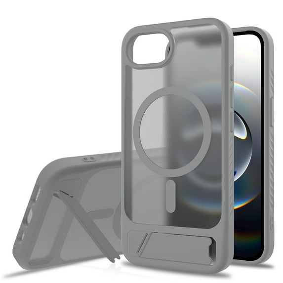 Dteck Magnetic Case for iPhone 16e,Shockproof TPU+PC Anti-Slip Compatible with Mag Safe Case Adjustable Kickstand Frosted Translucent Matte Phone Cover for iPhone 16e,Darkgray