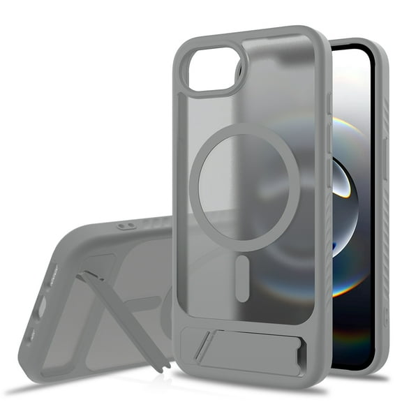 Dteck Magnetic Case for iPhone 16e,Shockproof TPU+PC Anti-Slip Compatible with Mag Safe Case Adjustable Kickstand Frosted Translucent Matte Phone Cover for iPhone 16e,Darkgray