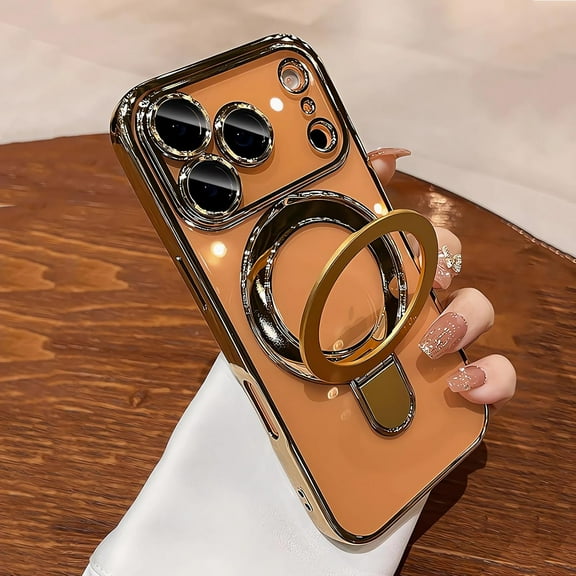 Dteck Magnetic Case for iPhone 17 Pro 6.3", MagSafe Compatible Clear Cover with Invisible Stand, Camera Lens Protector & Shockproof Hybrid Protection,Gold