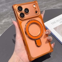 Dteck Magnetic Case for iPhone 17 Pro with Invisible Stand, Compatible with MagSafe, Full Camera Protection Clear TPU Shockproof Phone Cover 6.3 inch,Orange