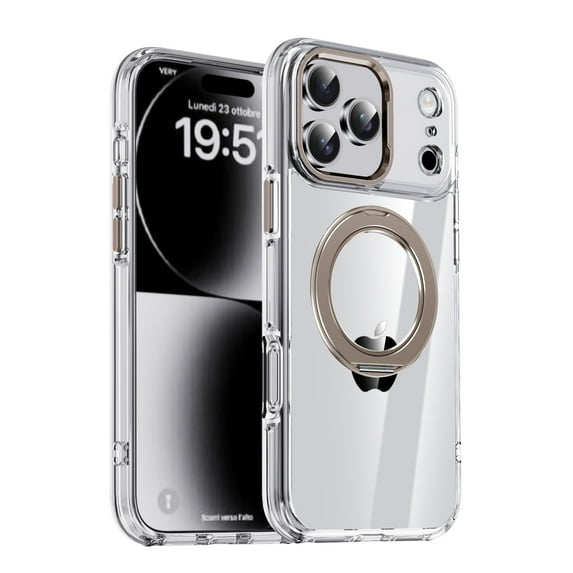 Dteck Magnetic Case for iPhone 17 Pro, Kickstand Ring Stand Anti-Scratch PC+TPU Anti-Fingerprint Shock-Absorbent Non-Slip Lightweight Wireless Charging Basic Protective Back Cover, Titaniumgold
