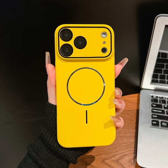 Dteck Magnetic Case for iPhone 17 Pro Max, Shockproof PC Case Compatible with Mag Safe Full Lens Protector Slim Back Cover for iPhone 17 Pro Max,Yellow
