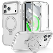 Dteck Magnetic Case for iPhone 17 Pro Max,Shockproof Ring Holder Stand Case Built-in Screen Protector Compatible with Mag Safe Matte Translucent Back Cover,Frosted Clear
