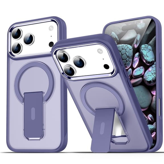 Dteck Magnetic Case for iPhone 17 Pro Max,Shockproof TPU+PC Compatible with Mag Safe Anti-Slip Case Invisible Bracket Kickstand Translucent Matte Back Cover for iPhone 17 Pro Max,Darkpurple