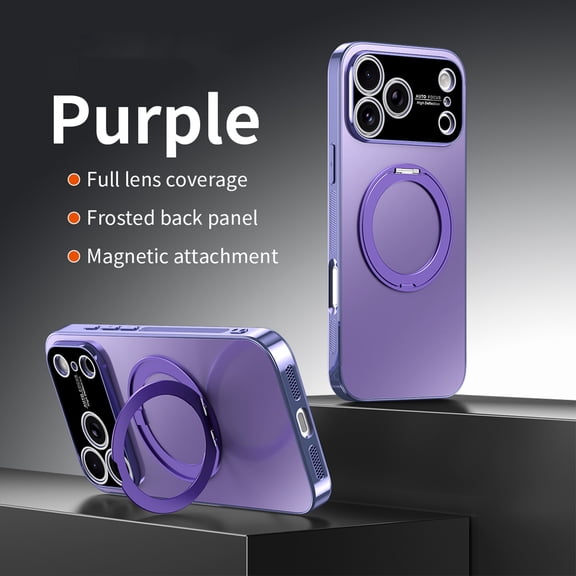 Dteck Magnetic Case For iPhone 17 Pro Max,Shockproof TPU+PC Ring Stand Full Camera Lens Protection Case Compatible with Mag Safe Frosted Back Cover for iPhone 17 Pro Max ,Purple