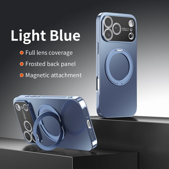 Dteck Magnetic Case For iPhone 17 Pro Max,Shockproof TPU+PC Ring Stand Full Camera Lens Protection Case Compatible with Mag Safe Frosted Back Cover for iPhone 17 Pro Max ,Lightblue