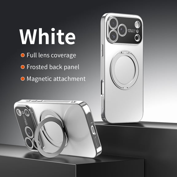 Dteck Magnetic Case For iPhone 17 Pro Max,Shockproof TPU+PC Ring Stand Full Camera Lens Protection Case Compatible with Mag Safe Frosted Back Cover for iPhone 17 Pro Max ,White
