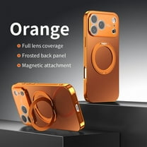 Dteck Magnetic Case For iPhone 17 Pro Max,Shockproof TPU PC Ring Stand Full Camera Lens Protection Case Compatible with Mag Safe Frosted Back Cover for iPhone 17 Pro Max ,Orange