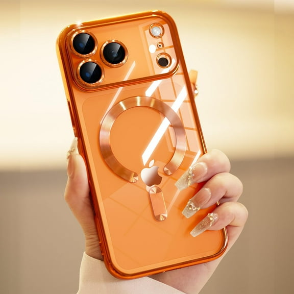 Dteck Magnetic Case for iPhone 17 Pro,Shockproof Electroplated TPU Case Compatible with Mag Safe Never Yellowing Full Camera Lens Protector Plating Soft Clear Back Cover,Orange