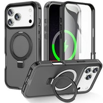 Dteck Magnetic Case for iPhone 17 Pro,Shockproof Ring Holder Stand Case Built-in Screen Protector Compatible with Mag Safe Matte Translucent Back Cover,Black