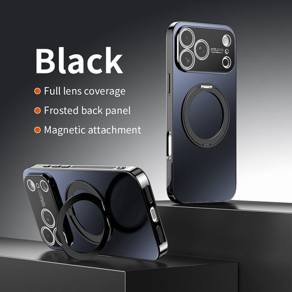 Dteck Magnetic Case For iPhone 17 Pro,Shockproof TPU+PC Ring Stand Full Camera Lens Protection Case Compatible with Mag Safe Frosted Back Cover for iPhone 17 Pro ,Black