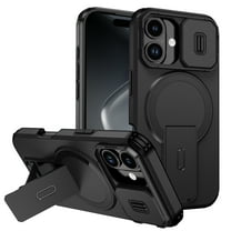 Dteck Magnetic Case for iPhone 17,Shockproof TPU PC Case Compatible with Mag Safe with Sliding Camera Lens Protection Kickstand Cover for iPhone 17,Black