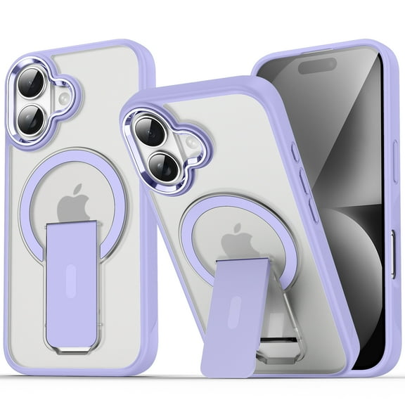Dteck Magnetic Case for iPhone 17,Shockproof TPU+PC Compatible with Mag Safe Anti-Slip Case Invisible Bracket Kickstand Translucent Matte Back Cover for iPhone 17,Lavender