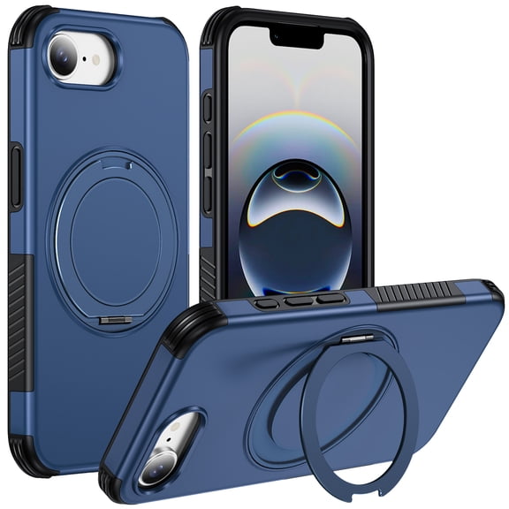 Dteck Magnetic Case for iPhone 17e / iPhone 16e ,Shockproof TPU+PC Compatible with MagSafe Case with 360° Rotating Ring Kickstand Heavy Duty Protective Cover, Blue
