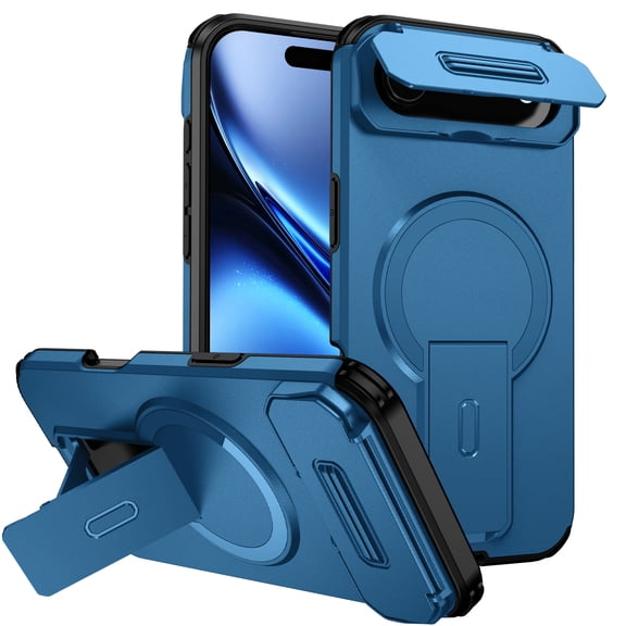 Dteck Magnetic Case for iPhone Air,Shockproof TPU+PC Case Compatible with Mag Safe with Sliding Camera Lens Protection Kickstand Cover for iPhone Air,Blue