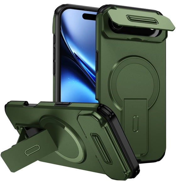 Dteck Magnetic Case for iPhone Air,Shockproof TPU+PC Case Compatible with Mag Safe with Sliding Camera Lens Protection Kickstand Cover for iPhone Air,Green