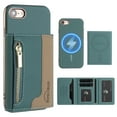 thumbnail image 1 of Dteck Magnetic Case for iPhone SE (2022/2020) /iPhone 8 /iPhone 7 Case, 2 in 1 Wallet Case Detachable Card Holder,Compatible with MagSafe,PU Leather RFID Blocking Credit Slots Zipper Pocket,Green, 1 of 7