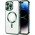 thumbnail image 1 of Dteck Magnetic Clear Case for iPhone 15 Pro, Compatible with MagSafe, Full Camera Lens Protection Luxury Plating Slim Soft TPU Shockproof Protective Cover for iPhone 15 Pro,Green, 1 of 5