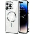 thumbnail image 1 of Dteck Magnetic Clear Case for iPhone 15 Pro, Compatible with MagSafe, Full Camera Lens Protection Luxury Plating Slim Soft TPU Shockproof Protective Cover for iPhone 15 Pro,Silver, 1 of 5
