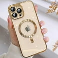 thumbnail image 1 of Dteck Magnetic Clear Case for iPhone 15 Pro Max, Compatible with MagSafe, Full Camera Lens Protection Luxury Plating Slim Soft TPU Shockproof Protective Cover for iPhone 15 Pro Max,Gold, 1 of 2