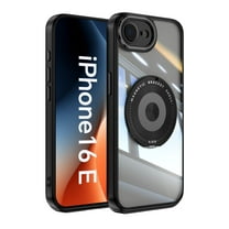 Dteck Magnetic Clear Case for iPhone 16e,Shockproof TPU PC Case Built-in Camera Lens Protector Compatible with Mag Safe Transparent Rotating Ring Stand Cover,Black