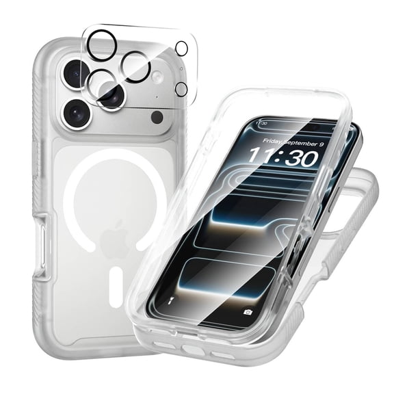 Dteck Magnetic Full Body Protection Case with Camera Lens Protector for iPhone 18 Pro,Shockproof TPU+PC Built-in Screen Protector Case Compatible with Mag Safe Matte Back Cover ,Clear